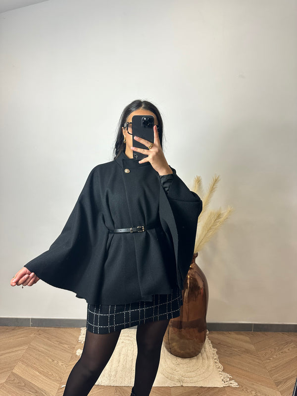 Manteau cape ceinturé noir