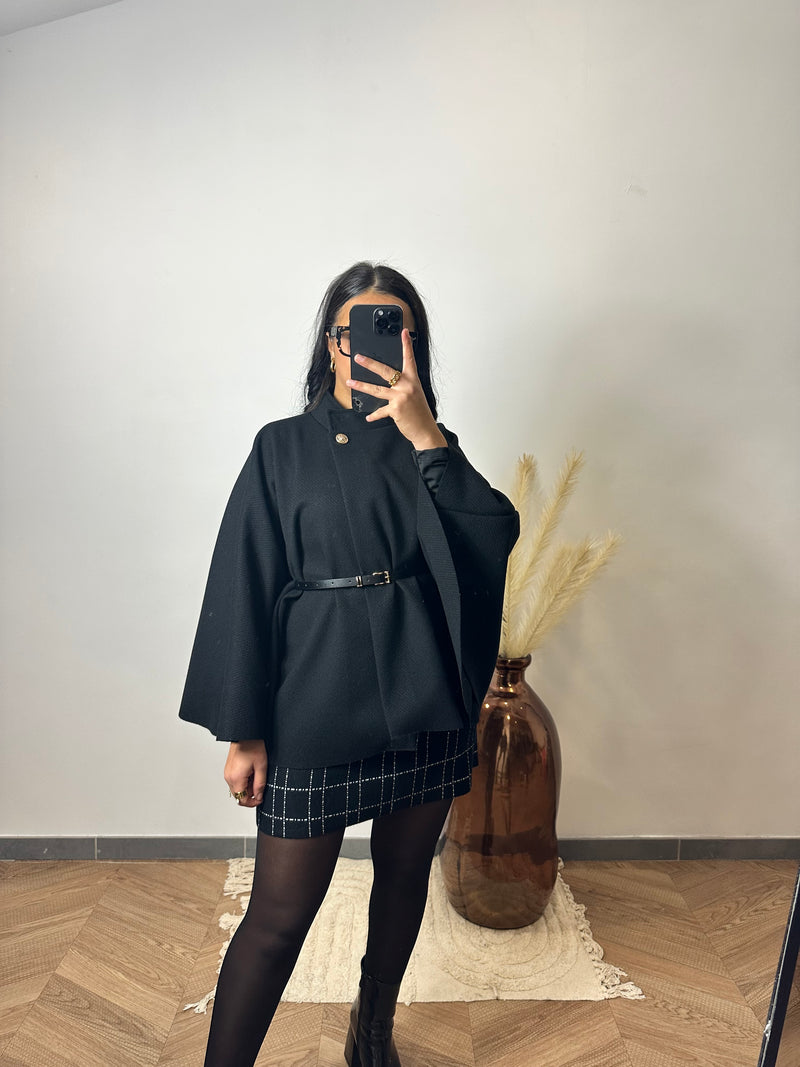 Manteau cape ceinturé noir