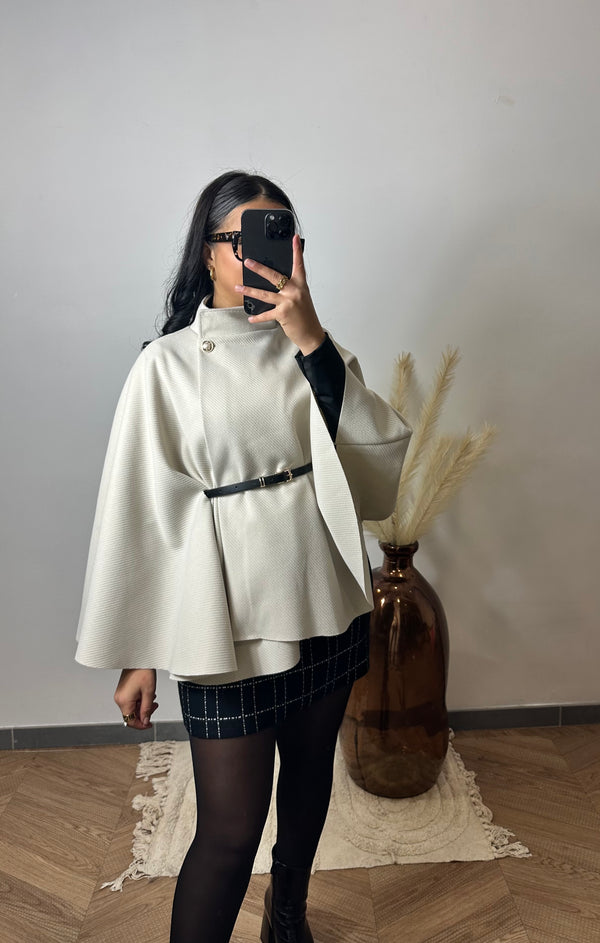 Manteau cape ceinturé beige